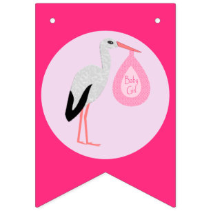 Pretty Pink Baby Girl Stork Baby Shower Bunting Flags