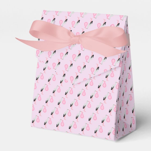 Pretty Pink Baby Girl Stork Baby Shower Favor Boxes (Front Side)