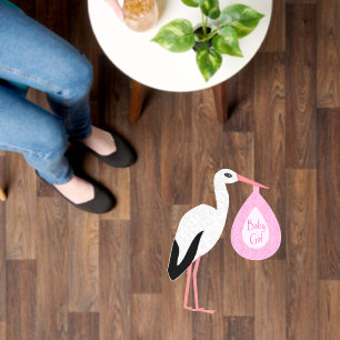 Pretty Pink Baby Girl Stork Baby Shower Floor Decals