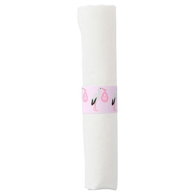 Pretty Pink Baby Girl Stork Baby Shower Napkin Bands (Front)