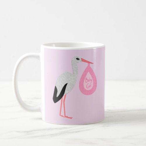Pretty Pink Baby Girl Stork Coffee Mug