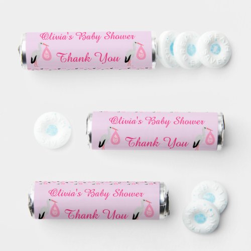 Pretty Pink Baby Girl Stork Custom Baby Shower Breath Savers Mints