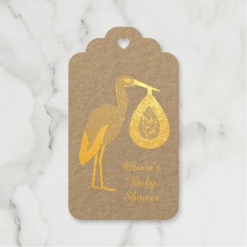 Pretty Pink Baby Girl Stork Custom Baby Shower Foil Gift Tags