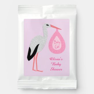 Pretty Pink Baby Girl Stork Custom Baby Shower Hot Chocolate Drink Mix