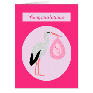 Pretty Pink Baby Girl Stork Custom Card