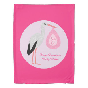 Pretty Pink Baby Girl Stork Custom Duvet Cover