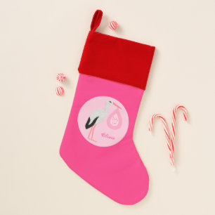 Pretty Pink Baby Girl Stork Custom First Christmas Stocking