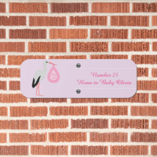Pretty Pink Baby Girl Stork Custom House Metal Sign