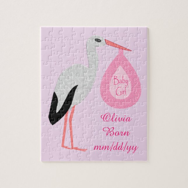 Pretty Pink Baby Girl Stork Custom Jigsaw Puzzle (Vertical)