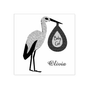 Pretty Pink Baby Girl Stork Custom Rubber Stamp