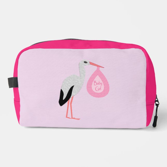 Pretty Pink Baby Girl Stork Dopp Kit (Front)