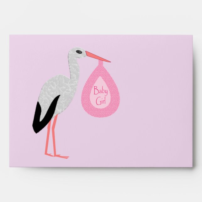 Pretty Pink Baby Girl Stork Envelope (Front)