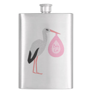 Pretty Pink Baby Girl Stork Flask