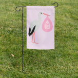 Pretty Pink Baby Girl Stork Garden Flag at Zazzle