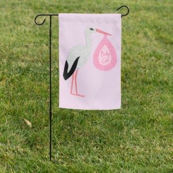 Pretty Pink Baby Girl Stork Garden Flag by DestroyingAngel at Zazzle