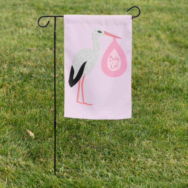 Pretty Pink Baby Girl Stork Garden Flag (In SItu)