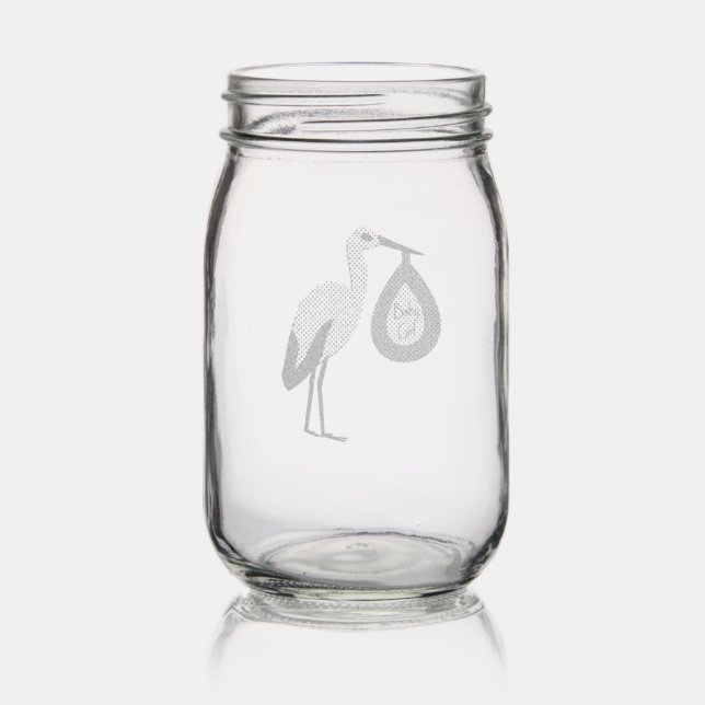 Pretty Pink Baby Girl Stork Gender Reveal Mason Jar (Glassware)