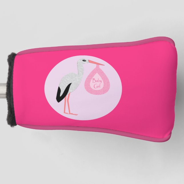 Pretty Pink Baby Girl Stork Golf Head Cover (Front)