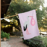 Pretty Pink Baby Girl Stork House Flag at Zazzle