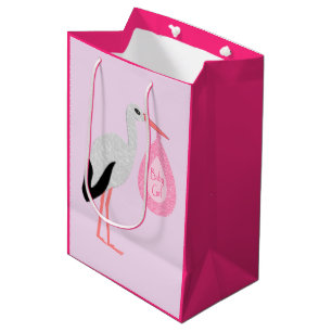 Pretty Pink Baby Girl Stork Medium Gift Bag