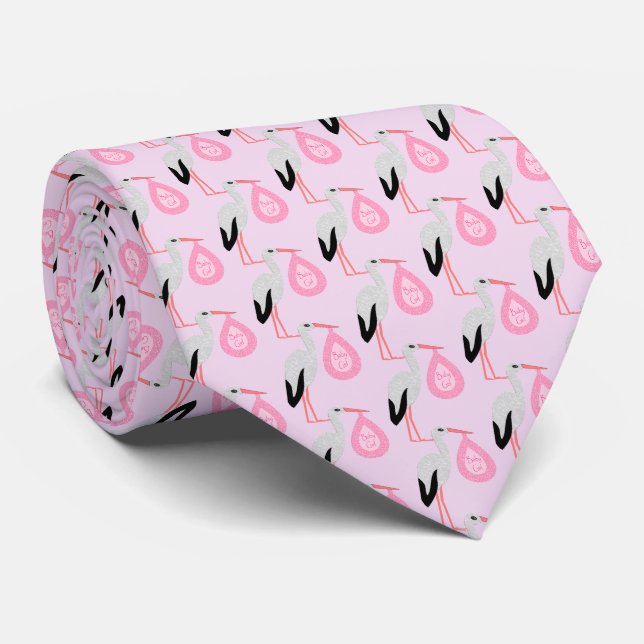 Pretty Pink Baby Girl Stork Neck Tie (Rolled)