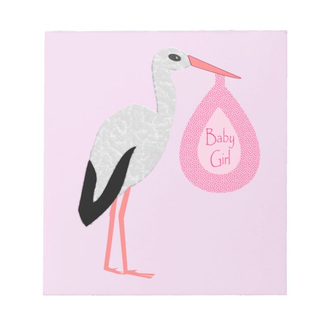 Pretty Pink Baby Girl Stork Notepad (Front)