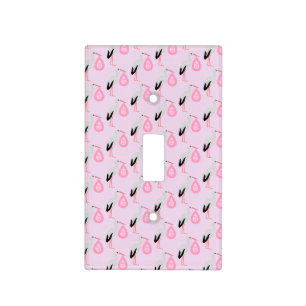 Pretty Pink Baby Girl Stork Nursery Light Switch Cover