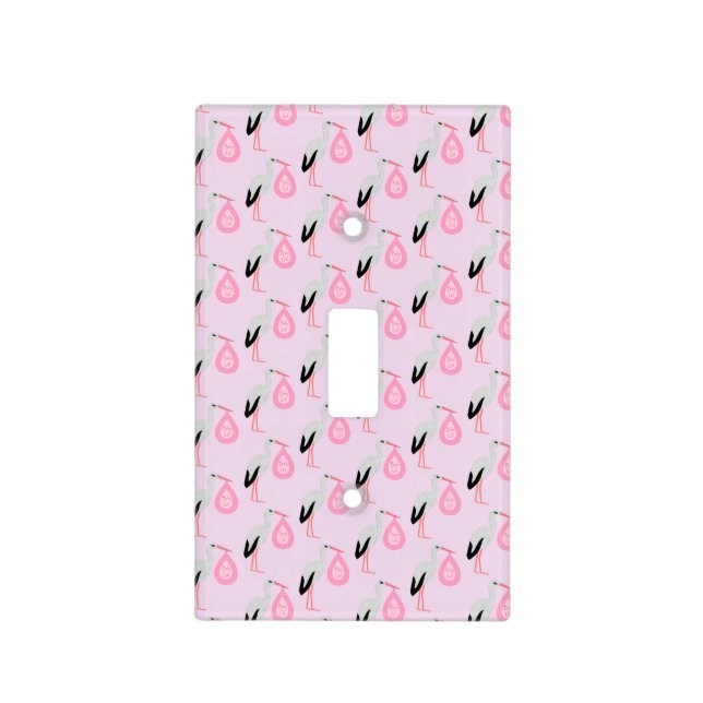 Pretty Pink Baby Girl Stork Nursery Light Switch Cover (Front)