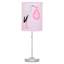 Pretty Pink Baby Girl Stork Nursery Table Lamp