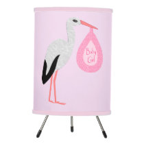 Pretty Pink Baby Girl Stork Nursery Tripod Lamp