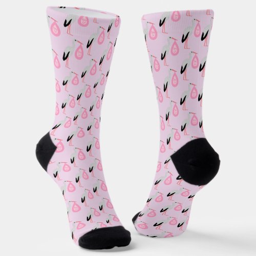 Pretty Pink Baby Girl Stork Patterned Socks