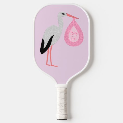 Pretty Pink Baby Girl Stork Pickleball Paddle
