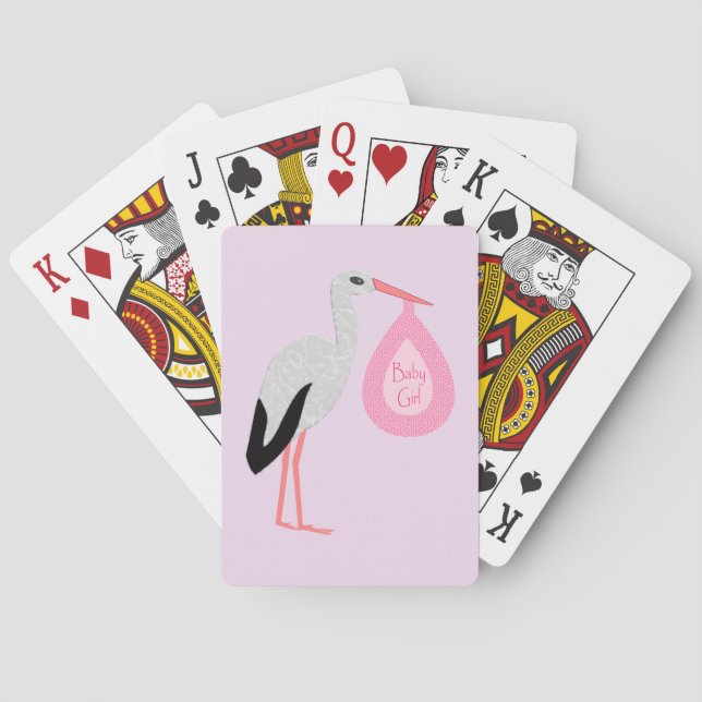 Pretty Pink Baby Girl Stork Poker Cards (Back)