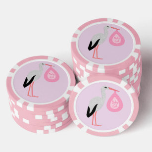 Pretty Pink Baby Girl Stork Poker Chips