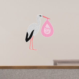Pretty Pink Baby Girl Stork Shaped Nursery Wall Decal