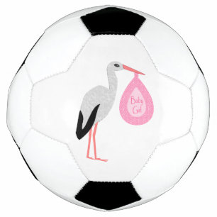 Pretty Pink Baby Girl Stork Soccer Ball