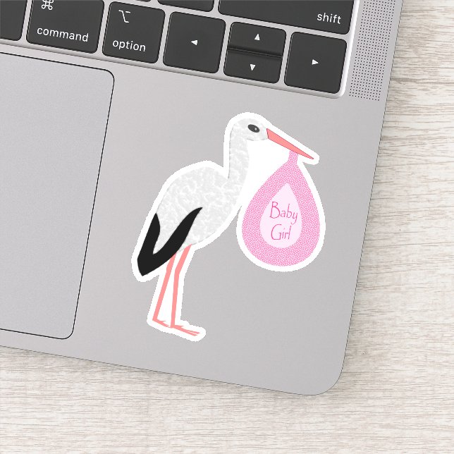 Pretty Pink Baby Girl Stork Sticker (Detail)