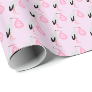 Pretty Pink Baby Girl Stork Wrapping Paper