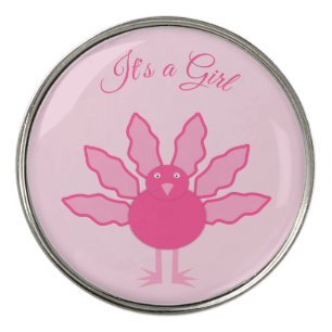 Pretty Pink Baby Girl Thanksgiving Turkey Custom Golf Ball Marker