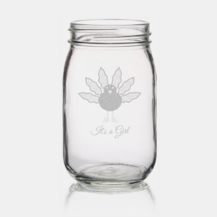 Pretty Pink Baby Girl Thanksgiving Turkey Custom Mason Jar