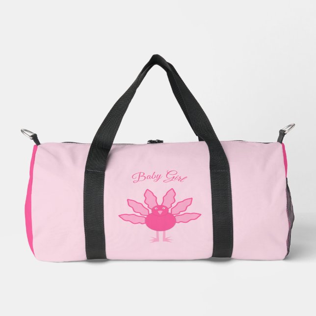 Pretty Pink Baby Girl Thanksgiving Turkey Diaper Duffle Bag (Front)