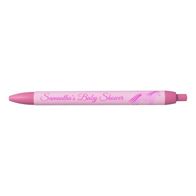 Pretty Pink Baby Girl Unicorn Baby Shower Custom Pen (Front)