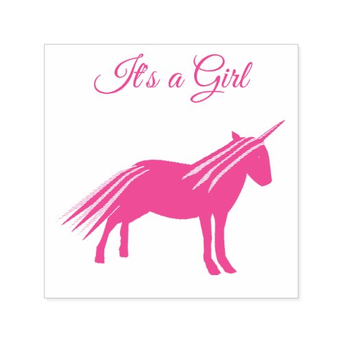 Pretty Pink Baby Girl Unicorn Baby Shower Custom Self_inking Stamp