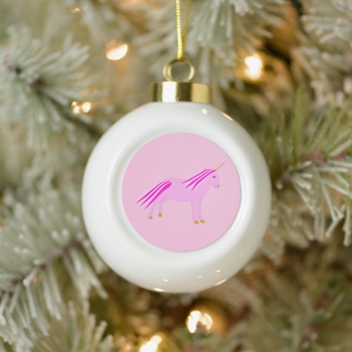 Pretty Pink Baby Girl Unicorn Ceramic Ball Christmas Ornament