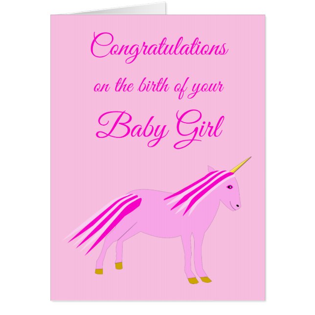 Pretty Pink Baby Girl Unicorn Congratulations Card (Front)