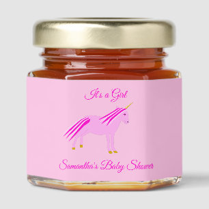 Pretty Pink Baby Girl Unicorn Custom Baby Shower Honey Jar Favors