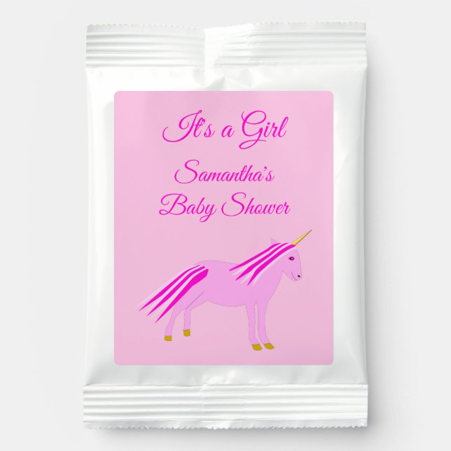 Pretty Pink Baby Girl Unicorn Custom Baby Shower Margarita Drink Mix (Front)