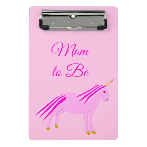 Pretty Pink Baby Girl Unicorn Custom Mom to be Mini Clipboard