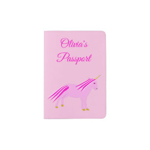 Pretty Pink Baby Girl Unicorn Custom Name Passport Holder