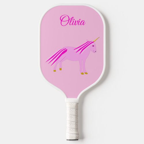 Pretty Pink Baby Girl Unicorn Custom Name Pickleball Paddle